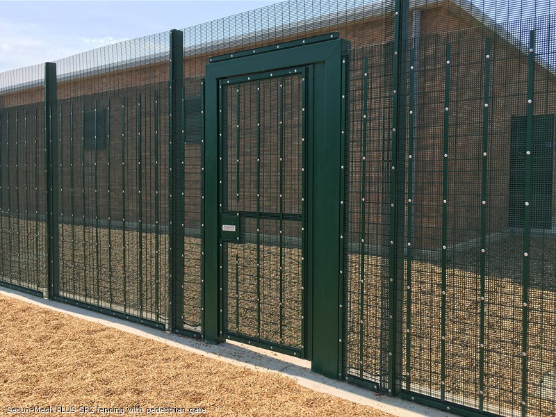 JF Securi Mesh PLUS SR2 fencing with matching pedestrian gate
