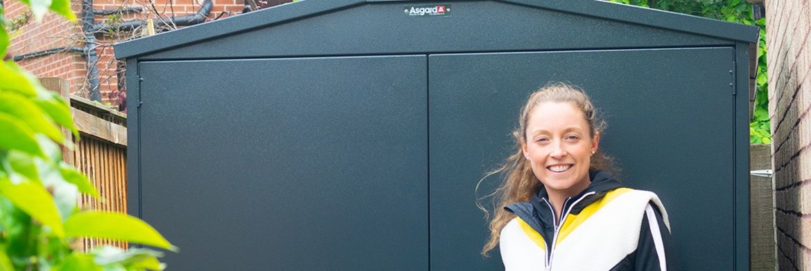 Olympic triathletes Secured by Design bike shed moves with them